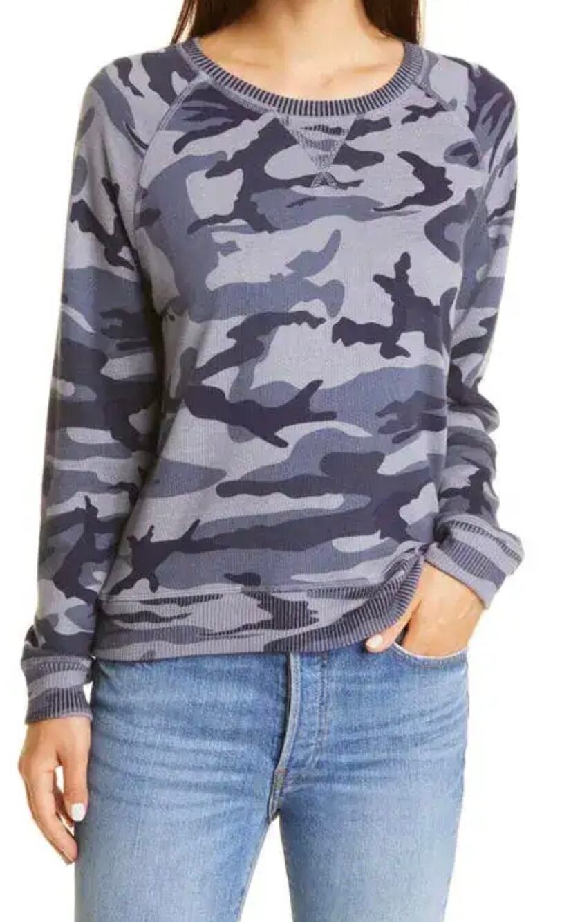 Rails Theo Sweatshirt Women's Large Blue Indigo Camo Raglan Crewneck Lounge